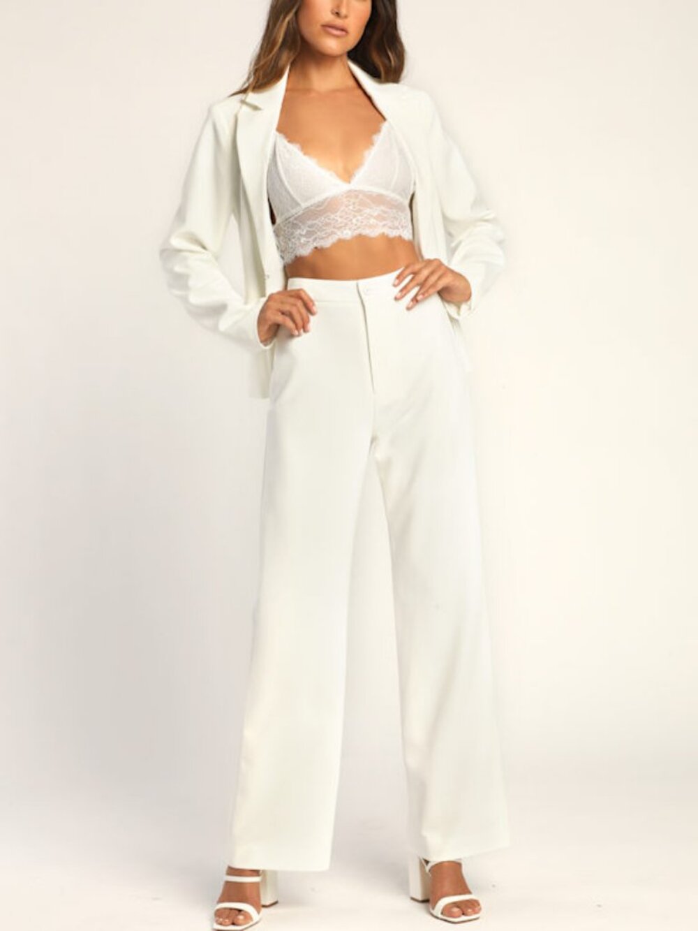 Lulus A Power Mood White High-waisted Wide Leg Trouser Pants - Size M